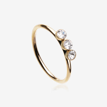 Golden Triple Gem Sparkle Bendable Twist Hoop Ring-Clear Gem